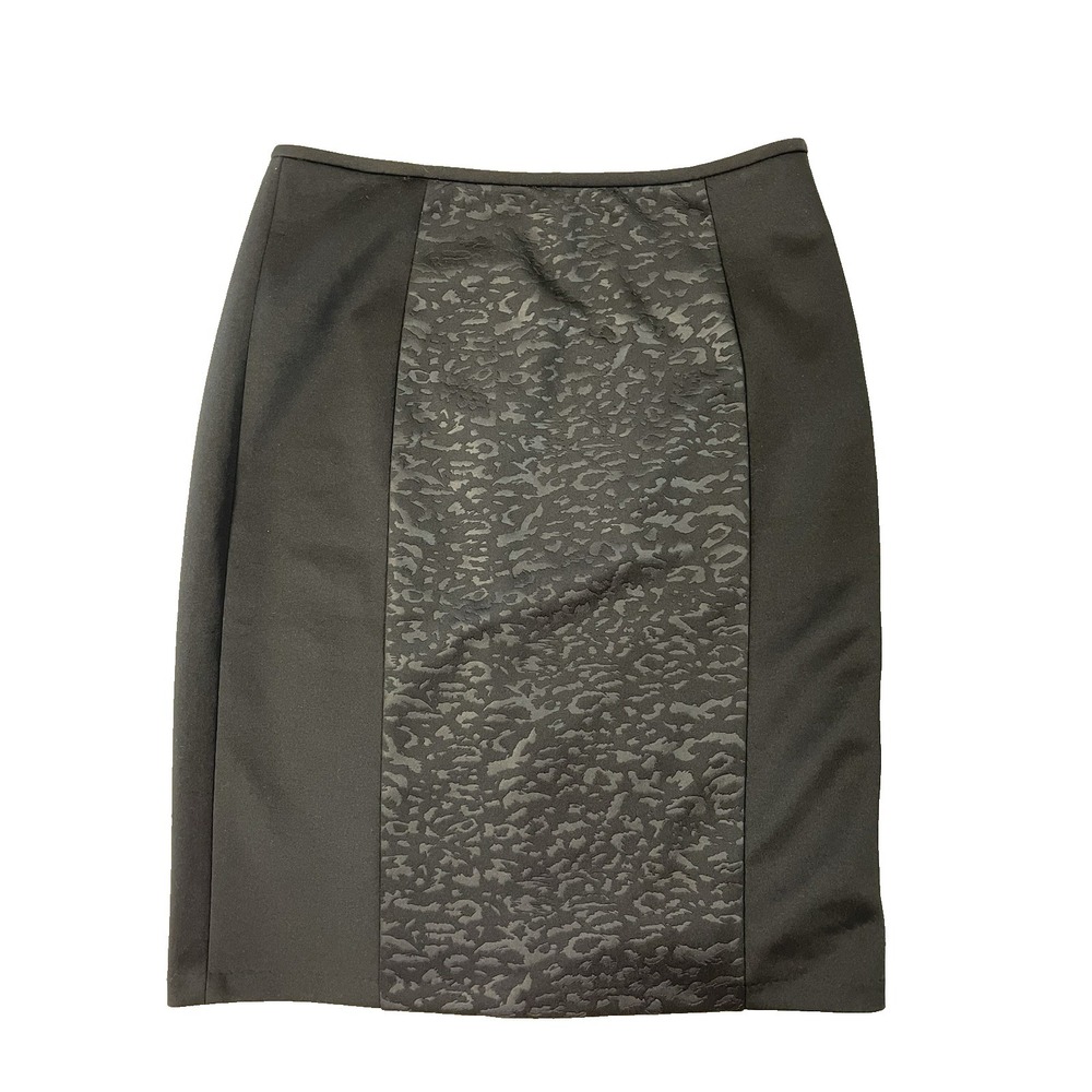 Calvin Klein Animal Print Black Pencil Skirt Sz 6 Lined Zipper Hook And Eye Midi